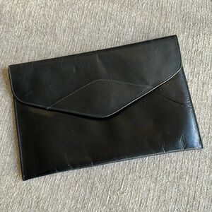 Vintage black leather envelope style clutch bag by Philippe